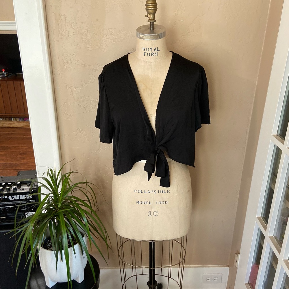 Black Satin Tie Blouse